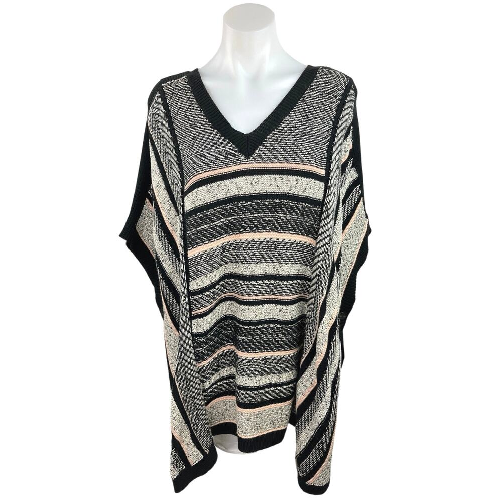 Marks & Spencer Per Una Grey Knit Striped Pullover Poncho Sweater Top Cape Sz S